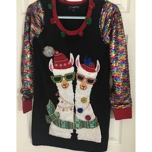 Ugly Christmas Sweater Llama Sequins Sparkle Pullover Size Small Women's